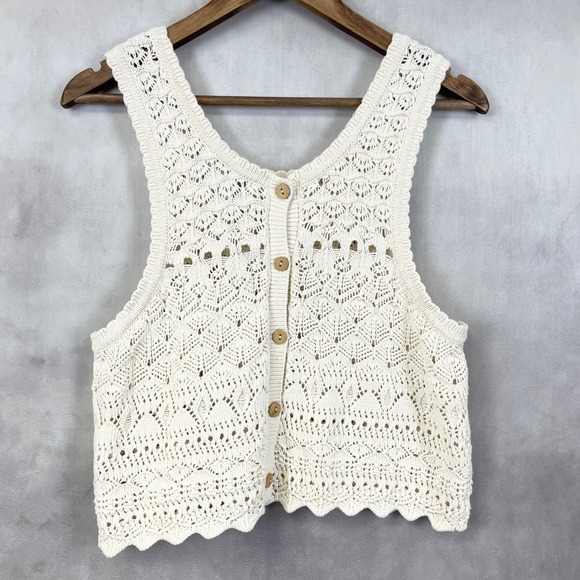 House Of Harlow Womens Set L Crochet Knit Ivory Wide Leg Boho Resort Coastal - Picture 5 of 10